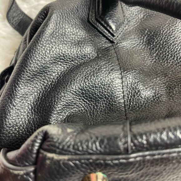 Ora Delphine Black  Pebbled Leather Satchel /Shoulder Bag gold tone hardwares. - Picture 11 of 12